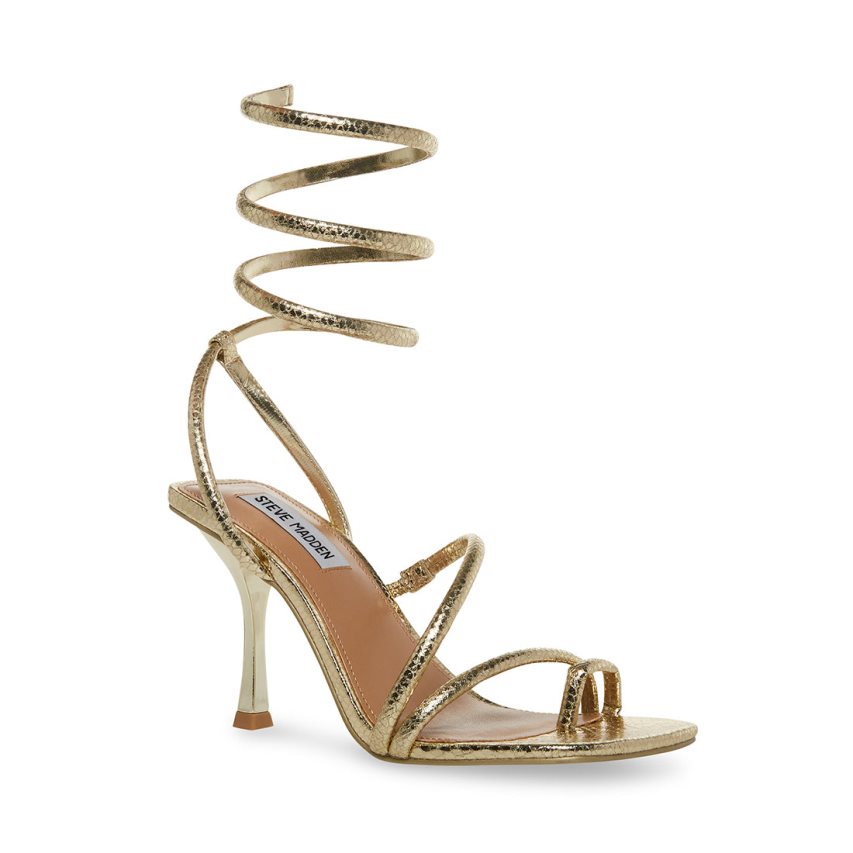 Gold Steve Madden Shantelle Snake Women's Heels Sandals | PH 584116UM